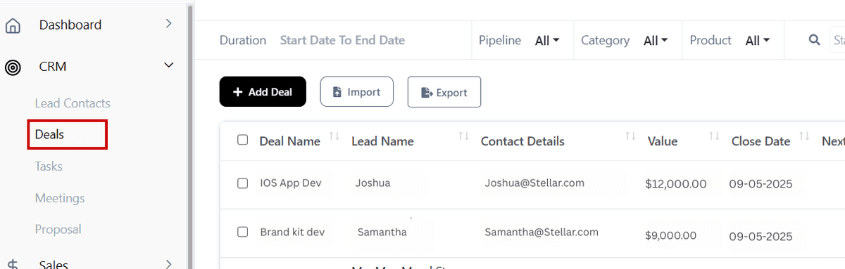 Deals under CRM Deals under CRM